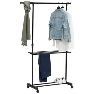 Avilia Mobiler Wäscheständer mit großer Trockenfläche – Kleiderständer mit Rollen, verstellbar, ideal für den Innen- und Außenbereich, Farbe: Schwarz, Metall, 145 x 41 x 160 cm