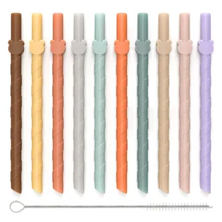 Yeheap 10 Stück Silikon Strohhalme, Trinkhalme, Strohhalme, Silicone Straw | Wiederverwendbar, mit Reinigungsbürste, Spülmaschinenfest, für Smoothies, Saft, Cocktail, für Becher in Verschiedenen Größen