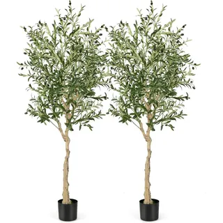 Costway Kunstpflanze Olivenbäume Grün(2er-Set) , Kunststoff , 182 cm , Dekoration, Blumen & Blumentöpfe, Kunstpflanzen
