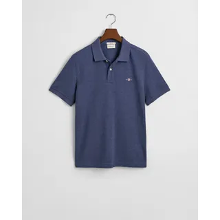 Poloshirt GANT "SLIM SHIELD SS PIQUE POLO", Herren, Gr. 4XL, blau (schwarz jeansblau melange), Obermaterial: 100% Baumwolle, unifarben, slim fit hüftlang, hoch geschlossener Ausschnitt, Rippbündchen, Shirts Poloshirt, mit Logostickerei auf der Brust