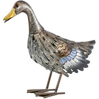 Dehner Dekofigur Ente, Gartendeko frostbeständig, Dekoartikel Indoor / Outdoor, ca. 43 x 37 x 16 cm, Metall, silber / braun