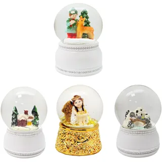 4er Set Schneekugel Weihnacht Schneelandschaft auf weiß + Gold Sockel 65mm hoch Durchmesser * Luftblase * 2-181x-264bc-263