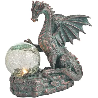 TERESA'S COLLECTIONS Garten Drache Figur mit Solar Licht, Gartendeko für draußen,Gartenfiguren Balkon Terrasse Yard,15cm, wasserdichte Kunstharz Glas, Geschenke für Frauen/Mama/Papa
