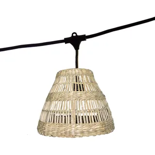Lumisky Lichterkette mit Lampenschirm aus Seegras im Boho-Stil, 7-flammig, E27-Fassung, warmweiß, 6 m