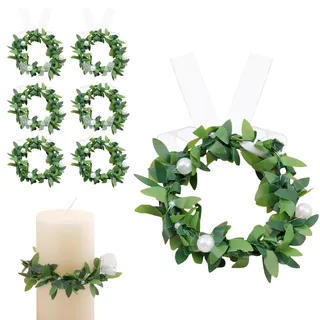 GWAWG Tropfschutz Kommunionkerze 6 Stück, Kerzenringe mit Perlen und Blättern, 4-5cm, Dekorative Kränze für Erstkommunion Taufe Hochzeit Dekos Wedding Junge Mädchen