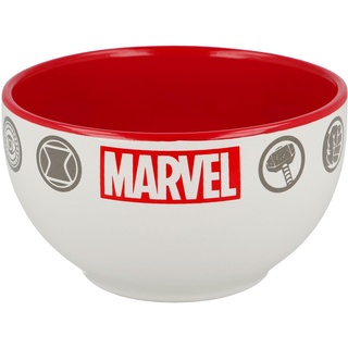 Elbenwald Marvel Müslischale - Bowl mit Icons Spider-Man Iron Man Hulk Thor Captain America Motiv - 600 ml - 8 cm Höhe - Ø 13 cm - Keramik - Weiß Rot