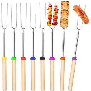 Grillspieße Teleskop Marshmallow, 8 Stück Roasting Sticks, Lagerfeuer Grillgabel, Lagerfeuerspieße Edelstahl Ausziehbar 31-81cm, mit isolierten Griffen für Camping,Gartenparty, Grillparty