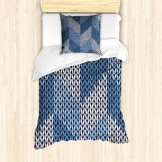 ABAKUHAUS Blau Mantele, Nordic skandinavischen Retro, Milbensicher Allergiker geeignet mit Kissenbezügen, 135 cm x 200 cm - 80 x 80 cm, Blassblau Weiß - Blau