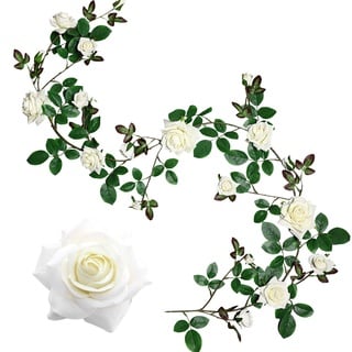 Veryhome Künstliche Seide Rose Garland Vine Silk Rosen Ivy Gefälschte Hängende Blumen Pflanze Floral Für Zuhause Hochzeitsarrangement Party Garten Wand Valentine Dekor 1Stücke (Weiß-Upgrade Version)