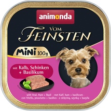 animonda Vom Feinsten Adult Mini - Leckeres Nassfutter für Hunde - Gut für kleine Rassen geeignet - mit Kalb, Schinken + Basilikum - 32 x 100 g