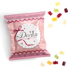 Logbuch-Verlag 25 kleine Fruchtgummi Päckchen rosa pink - essbares Gastgeschenk Süßigkeit mit Text DANKE - Tischdeko Give-Away