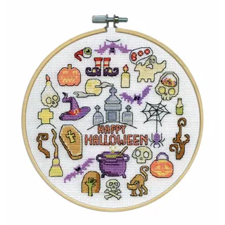 Design Works Crafts Kreuzstich Stickpackung mit Stickrahmen Frohes Halloween I, Zählmuster