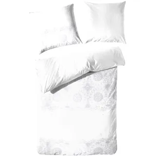 Hahn Baumwoll Satin Wende-Bettwäsche Oranmente Punkte Blau Weiß Grau, 135 x 200 cm + 80 x 80 cm Grau - Grau