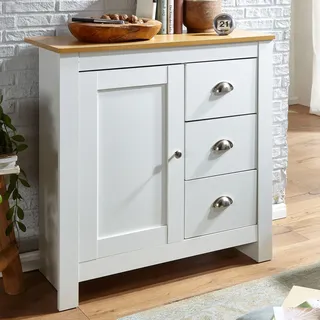 FineBuy Sideboard mit 3 Schubladen 79x81x35 cm Kommode Weiß / Eiche Modern Design Anrichte Hoch mit Tür Schubladenkommode Wohnzimmer - Weiß