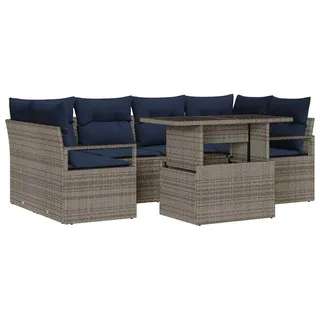 vidaXL Gartensofa-set 7 Stk. 6-Sitzanzahl Grau und Marineblau - Grau
