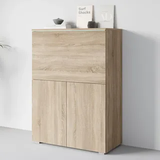 Home affaire PC-Schrank "Vera, Sekretär, Home-Office-Schreibtisch mit LED-Beleuchtung" 1 Stk. tlg. Multifunktional mit Stauraum, klappbare Tischfläche, LED, B 90 cm, sonoma