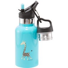 Carl Oscar doppelwandige Thermosflasche für Kinder - Isolierflasche hält 10 Stunden warm oder 24h kalt. 0,3 Liter mit Giraffe in türkis. Kommt mit 2 Kappen, eine mit Strohhalm.
