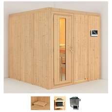 Bild Sauna »Romina«, (Set), 9-kW-Ofen mit externer Steuerung beige