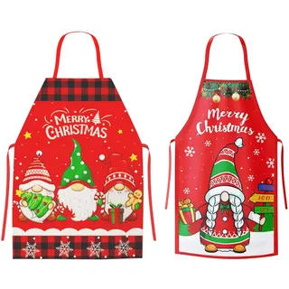 TGFIX 2 Stück Weihnachtswichtel Schürze Rot Weihnachten Wichtel Kochschürze Weihnachtselfen Küchenschürze Elfen Weihnachtsschürze Weihnachten Schürze für Kinder Erwachsene Backen Kochen