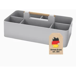 Intirilife Organizer Caddy mit Griff in Grau - 32x15.5x8 cm , Tragebox Aufbewahrungskorb mit 5 Fächern für Badezimmer, Kinderzimmer, Basteln, Schreibtisch, Kosmetik