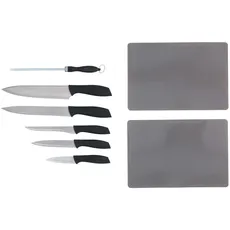 alpina Messerset - 8-Teilig - Kochmesser, Tranchiermesser, Ausbeinmesser, Universalmesser und Schälmesser - mit Messerschärfer - Schneidbretter