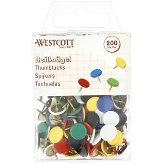 Westcott Reißnägel Mix 200 Stück | Vorteilspack Reißzwecken mit Kunststoffüberzug | Kopfdurchmesser 10mm | E-10591 00