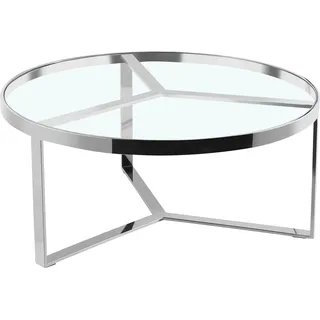 LEONIQUE Couchtisch »Palmer«, Runder Couchtisch, Silber, Chrom, Glasplatte, Gestell, 90x90x40, silberfarben