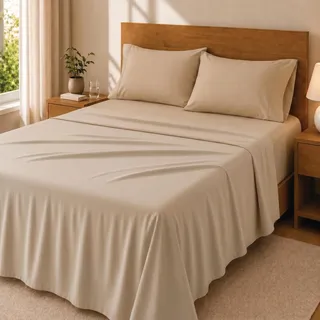 Degrees Home - Premium - Bettlakenset 135 x 190-4-teilig - Bettlaken 135 x 190 - Spannbettlaken 135 x 190-2 Kissenbezüge 70x50, Beige