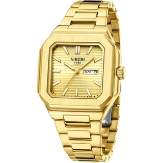 NIBOSI Herren Armbanduhr Uhren Herren Analog Quarz Edelstahl Militäruhren für Männer quadratisch Wasserdicht Business Klassisch Designer Armbanduhr Datum (Gold)