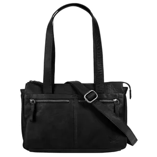 Henkeltasche SANSIBAR, Damen, Gr. B/H/T: 30cm x 20cm x 11cm onesize, schwarz, Leder, leicht glänzend, unifarben, Taschen Henkeltasche, echt Leder