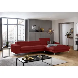 W.Schillig Ecksofa »piedroo, Designsofa mit tollem Sitzkomfort, bequem und elegant, L-Form« Kopfteilverstellung, wahlweise mit Sitztiefenverstellung, Breite 343cm, rot