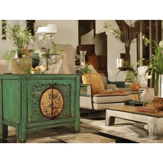 opium outlet Chinesische Kommode Sideboard Schrank asiatisch orientalisch Kästchen Schränkchen Vintage Shabby Holz grün