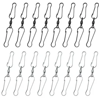 XINGSUI 16 Stück Windspiel-haken,Doppel-Clip Drehbare Haken,Edelstahl Doppel Clip,zum Aufhängen von Windstrümpfen Blumentöpfe Windspiele(8 Schwarz+8 Silber)