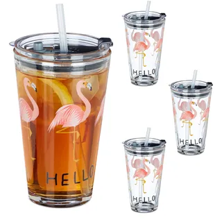 Relaxdays Flamingo Glasbecher 0,45 l 4 St.