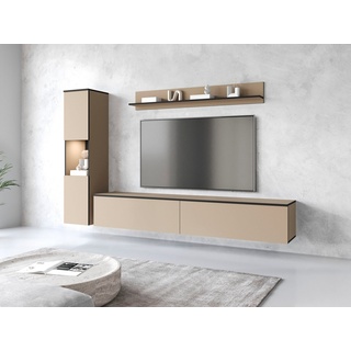 INOSIGN Wohnwand »PARIS«, (Komplett-Set, 3 St.), TV-Wand 220cm breite, grifflose Design, stehend und hängend montierbar, beige