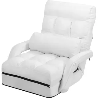 COSTWAY Klappsofa verstellbar, Bodenstuhlsofa mit Armlehnen und Kissen, Weiß - Weiß