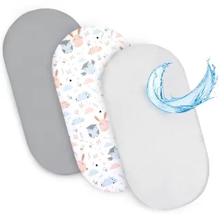 Totsy Baby Spannbettlaken Kinderwagen Baby Spannbetttücher 3er Set: 35x75 cm - 2X Bettlaken + 1x wasserdichter Matratzenschoner - Babybett Zubehör für Kinderbett Beistellbett Stubenwagen 35 x 75
