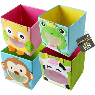 TE-Trend 4 Stück Kinderzimmer Moebel Aufbewahrungsbox Kinder Spielzeugkiste Motiv Faltbox Set Spielzeug Aufbewahrung 28cm Mehrfarbig