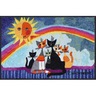 Rosina Wachtmeister Fußmatte Sunny Family 050x075 Fußabtreter außen Hauseingang Schmutzfangmatte Katzen bunt rutschfest waschbar