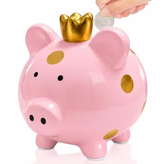 Keramik Schwein Sparschwein,Sparschwein Kinder,Spardose für Mädchen | Dekorative Spardose mit Öffnung für Hochzeit, Weihnachten, Halloween,Money Box