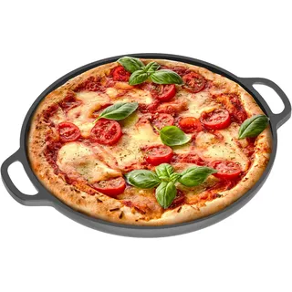 Chef Pomodoro Gusseisenpfanne Grill – Grillpfanne Gusseisen für Herd, Grill, Ofen & Lagerfeuer – Pfanne Gusseisen - Pizzapfanne Pizzablech Rund - Grillplatte Gasgrill - Gusspfanne für Gasgrill (30 cm)
