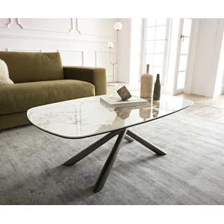 DELIFE Couchtisch Sarita 120x70 cm Keramik Minas Melange Weiß-Beige Gestell Effektfinish Titan - Weiß