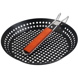 Abcsea 1 Stück Grillpfanne mit Loch, Wok für Grill, BBQ Grill Pan, Wok Pfanne Edelstahl