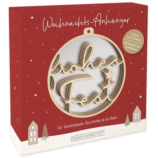 Grafik Werkstatt Weihnachts-Anhänger aus Holz | Baumschmuck | 3 Stück | Frohes Fest, Braun