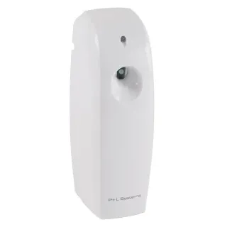 P+L Systems Washroom Duftspender LCD, programmierbar, Robustes, chemikalienresistentes Gehäuse, Eingebaute 24h Uhr, weiß