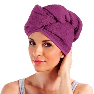 Erwin Müller Turban, Haarturban mit Knopf Fuchsia Größe 28x70 cm - auch als Kinderturban geeignet 100% Baumwolle, saugstark, Stabiler Halt - (weitere Farben)