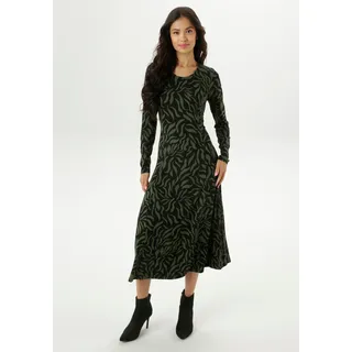 Midikleid ANISTON SELECTED, Damen, Gr. 48, N-Gr, grün (tannengrün, schwarz), Jersey, Obermaterial: 95% Viskose, 5% Elasthan, bedruckt, geblümt, gemustert, A-Linie ca. Mitte Wade, Rundhals, Kleider Midikleid, in leichter A-Linien-Form