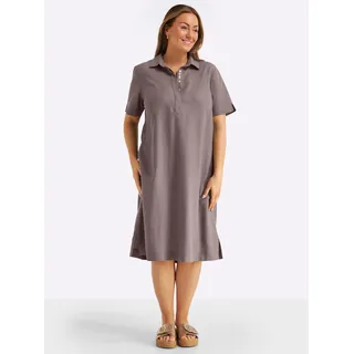 A-Linien-Kleid SHEEGO "Leinenkleid", Damen, Gr. 50, Normalgrößen, dunkeltaupe, Web, 55% Leinen, 45% Viskose, unifarben, knielang, V-Ausschnitt, Kleider A-Linien-Kleid