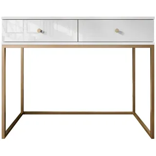 Mirjan24 Schminktisch Esipix mit zwei Schubladen, Elegant (Farbe: Weiß / Weiß Hochglanz) - Weiß