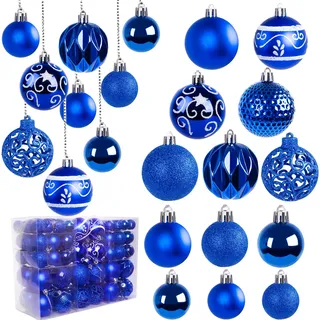 Miaikoe 100 Stück Weihnachtskugeln, Dekoration für Weihnachtsbaum, Dekoration, Set mit Kugeln, bruchsicher, Weihnachtsdekoration, Hausdekoration (blau)